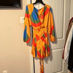 Sample, multi print, belted dress